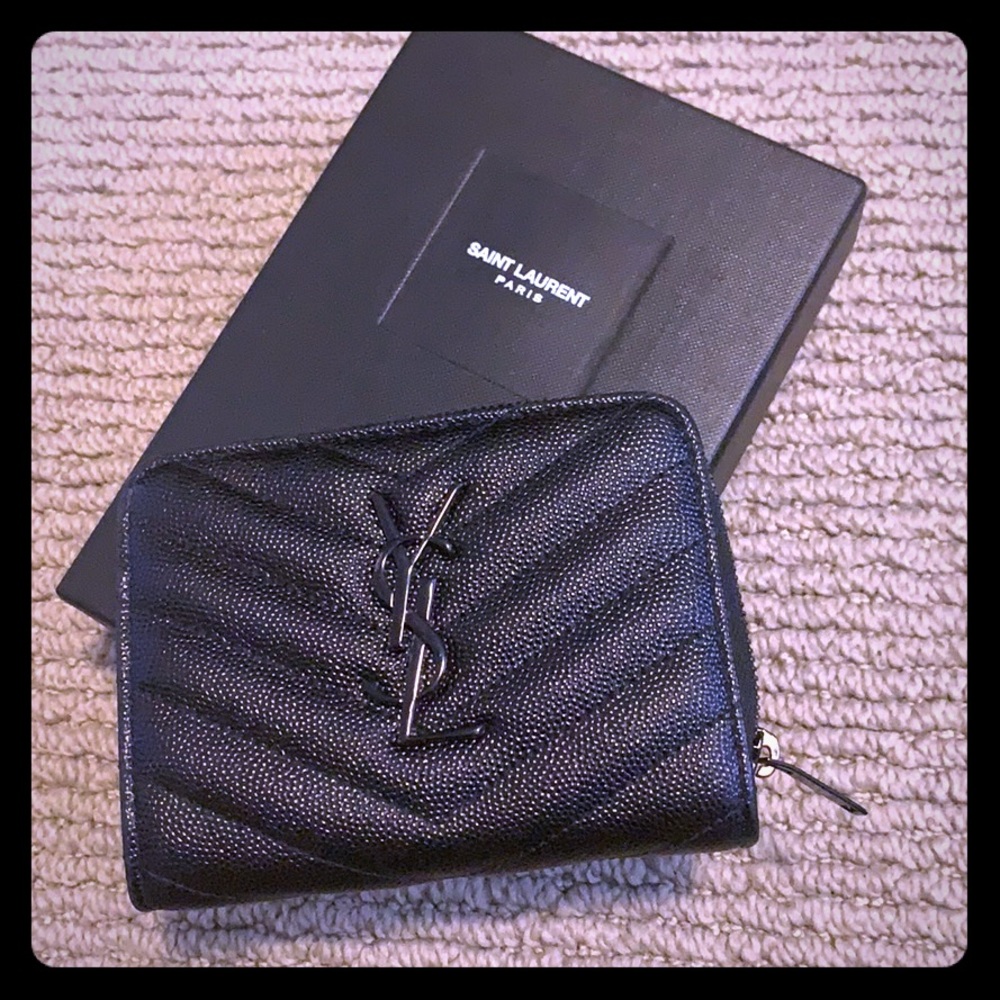 YSL Small ZIP Wallet, Blk on Blk